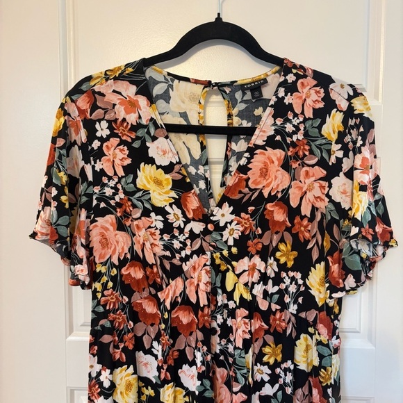 Torrid Black Floral Challis Button Front Midi Dress Size 10 Resortwear Vacation - Picture 6 of 13